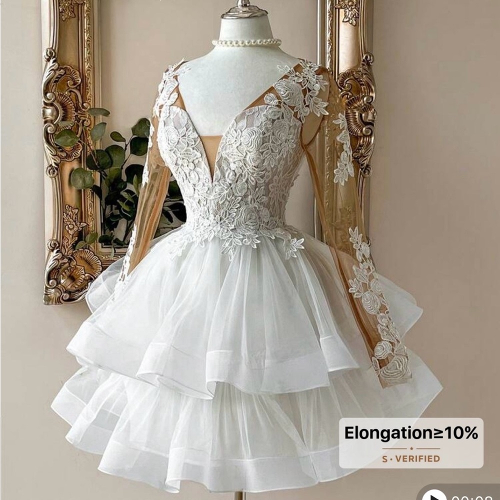 Elegant White Lace A-Line Tiered Party Dress